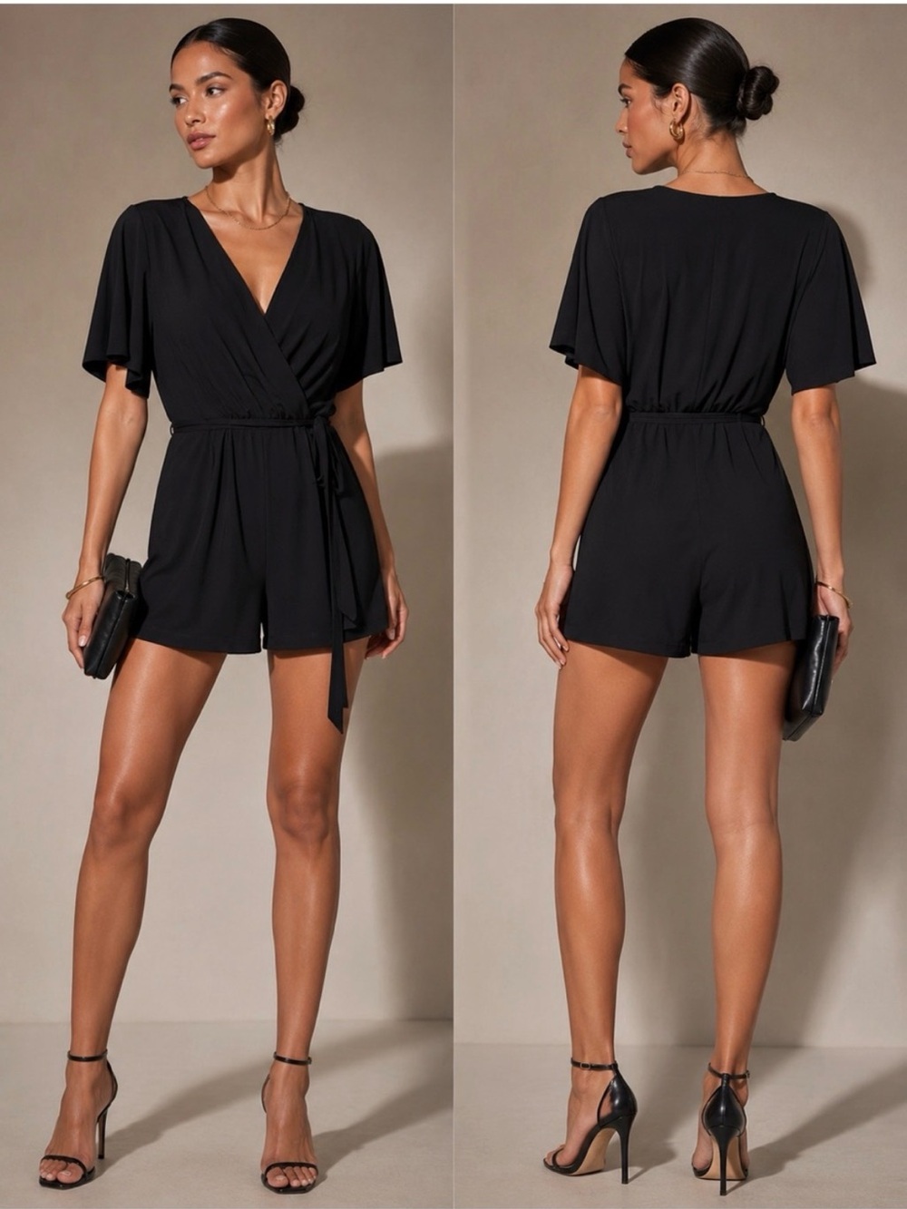 Express Black Wrap Romper with Tie-Waist
